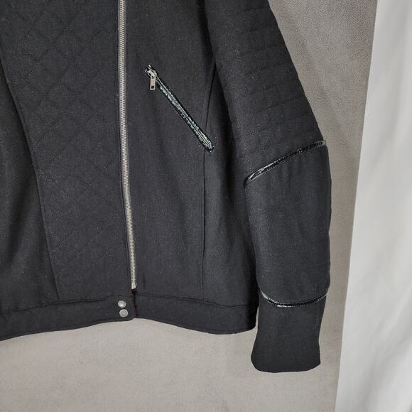 ASOS Quilted Moto Jacket 14 Women Black Bomber Wool Faux Leather Trim Biker READ - Picture 10 of 15